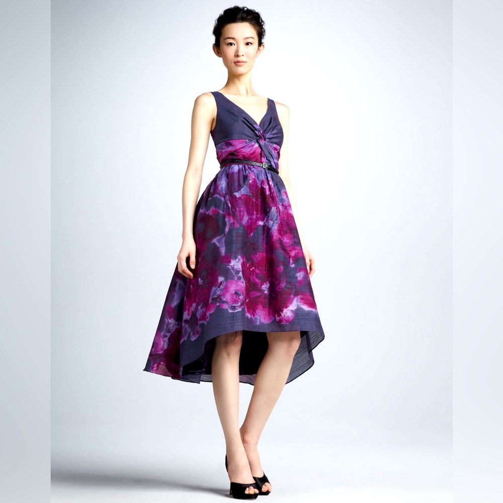Lela Rose Purple and Magenta Floral High-Low Dress